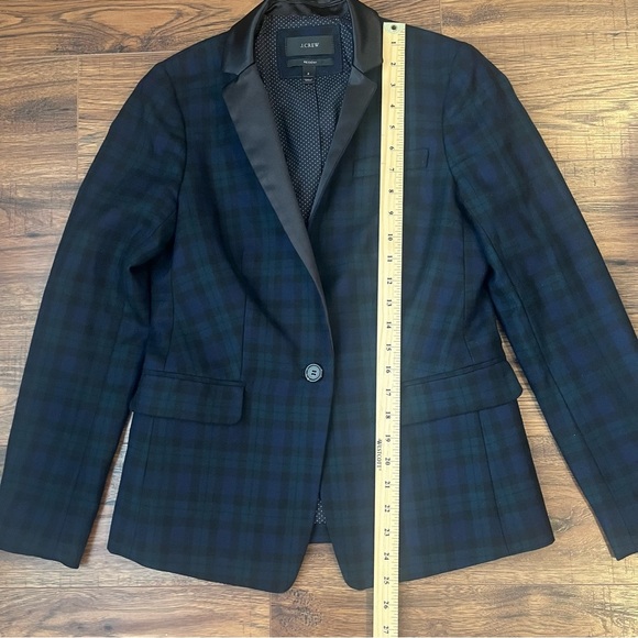 J.Crew Regent Wool Stretch Navy Green Plaid Single Button Womens Blazer Jacket 2 - Picture 3 of 9